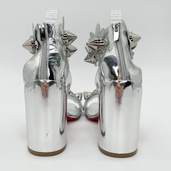 Christian Louboutin Daisy Spike Metallic Silver Ankle Cuff Sandals EU 37.5 - Picture 8 of 15